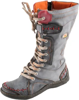 TMA EYES Women's Leather Casual Mid-Calf Boots Fashion Non-slip and Patchwork With Handstitching upper Boots