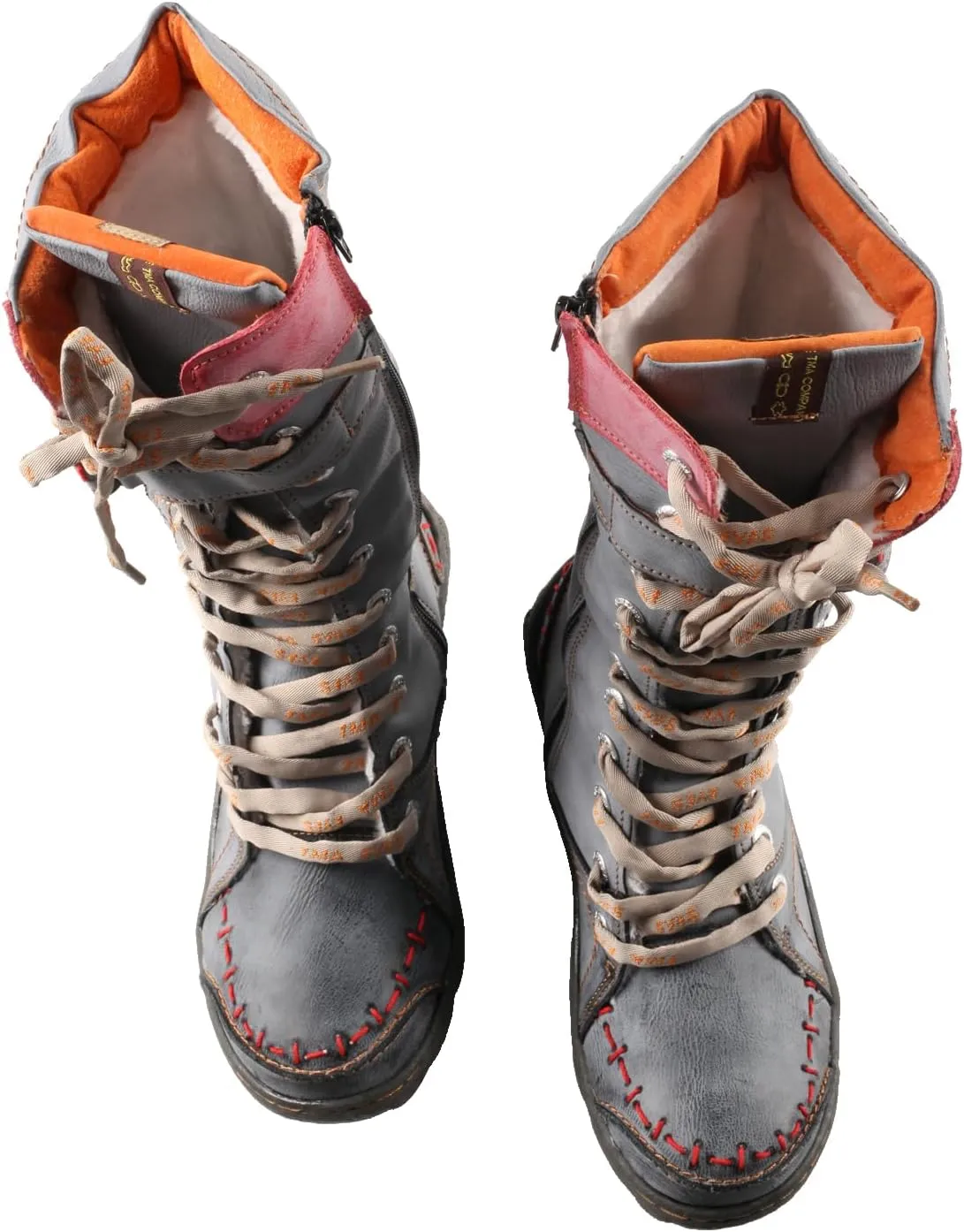 TMA EYES Women's Leather Casual Mid-Calf Boots Fashion Non-slip and Patchwork With Handstitching upper Boots