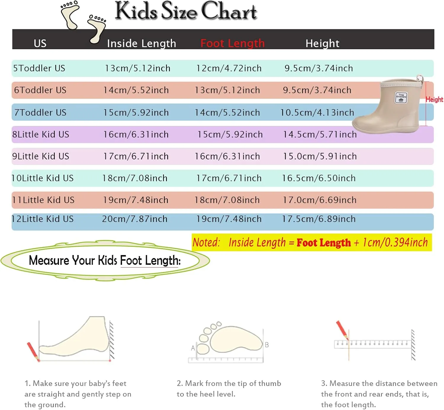 Toddler Rain Boots for Boys Girls Baby Rain boot Lightweight Kids Rain Boots Infant Rainboots 1-6 Years