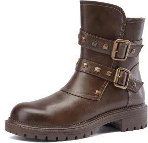 Tsrenlmln Women's Brown Lace up Fashion Combat Boots Ankle Booties for Women
