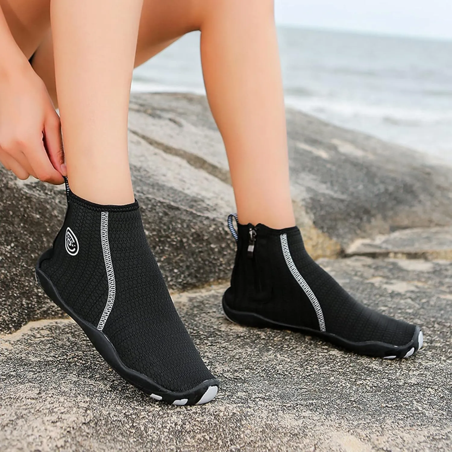 UMANPOO Women Water Shoes Men Barefoot Slip on Sneakers Swim Aqua Beach Running Walking Hiking Cycling Non Slip High Top