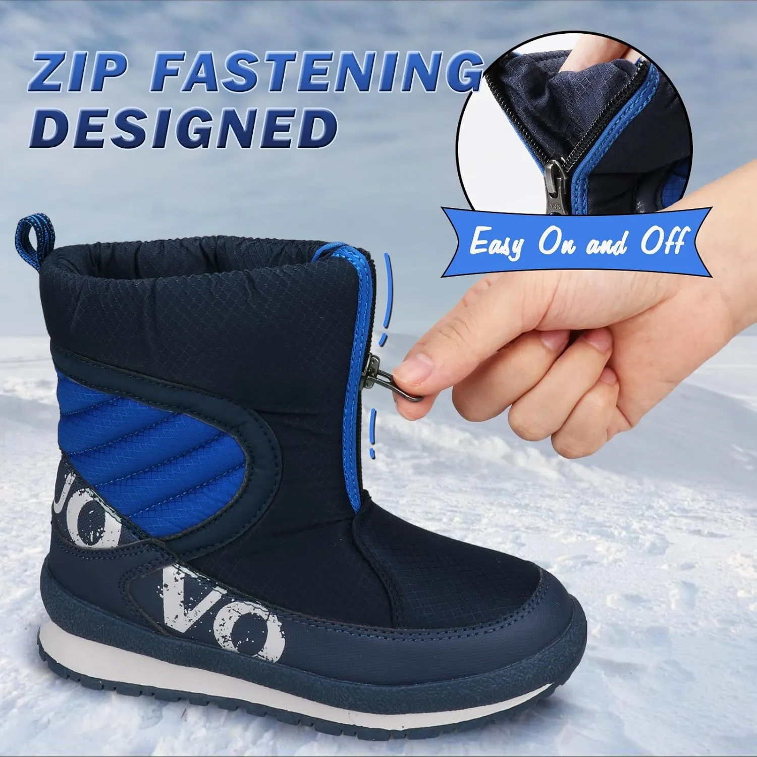 UOVO Kids Boys girls Snow Boots Warm Ankle Fur Lined Slip Resistant Waterproof Outdoor Winter Shoes(Little Kids/Big Kids)