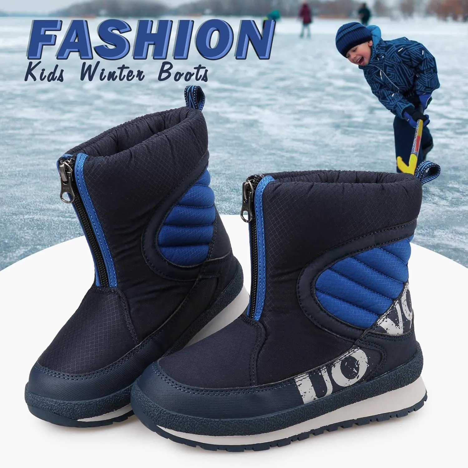 UOVO Kids Boys girls Snow Boots Warm Ankle Fur Lined Slip Resistant Waterproof Outdoor Winter Shoes(Little Kids/Big Kids)