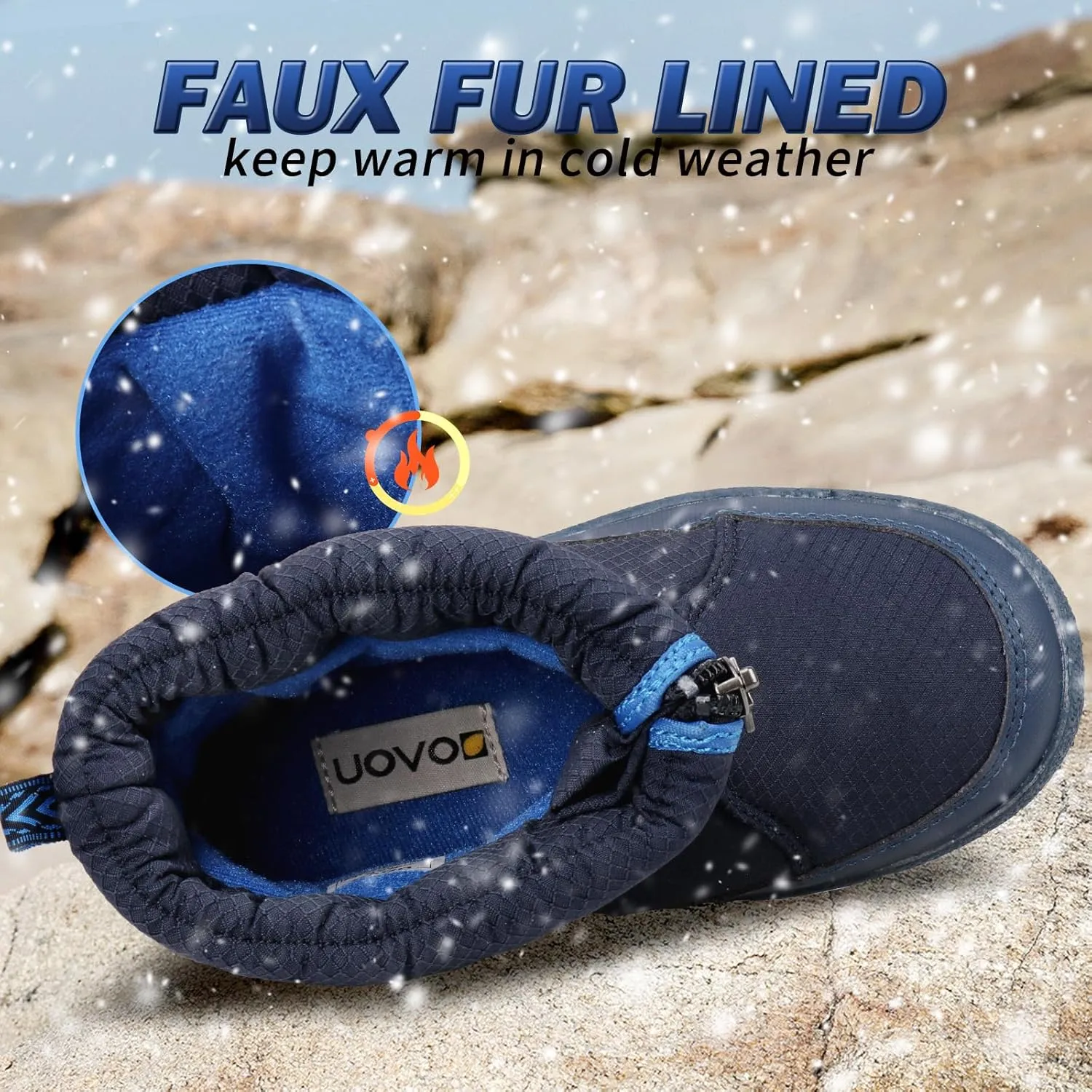 UOVO Kids Boys girls Snow Boots Warm Ankle Fur Lined Slip Resistant Waterproof Outdoor Winter Shoes(Little Kids/Big Kids)