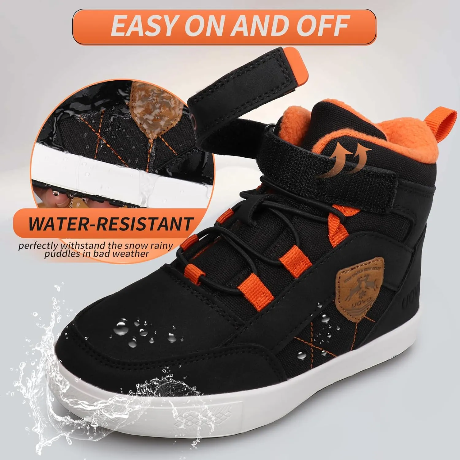 UOVO Kids Boys Shoes Water Resistant Boots Non-Slip Mid-Top Skateboarding Childern Athletic (Little/Big Kids)
