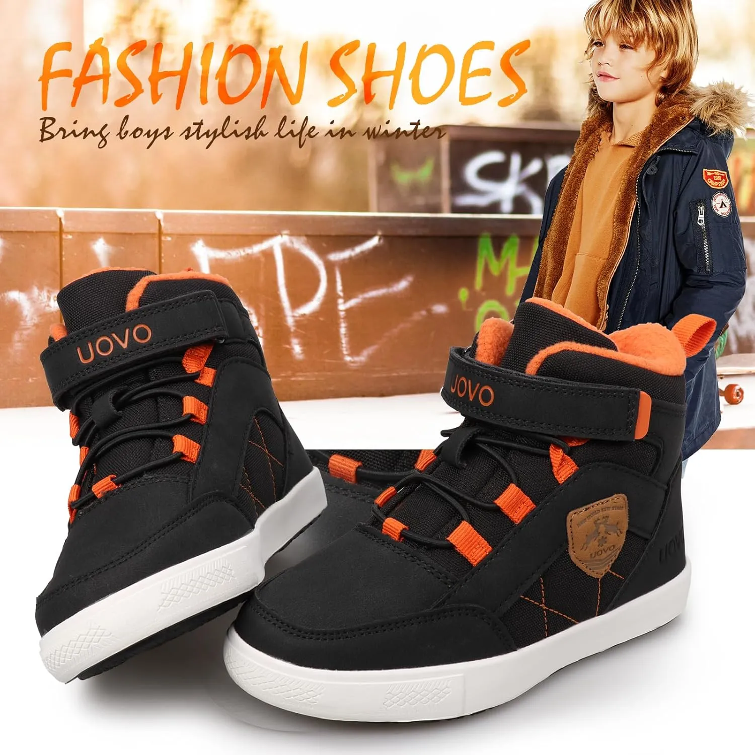UOVO Kids Boys Shoes Water Resistant Boots Non-Slip Mid-Top Skateboarding Childern Athletic (Little/Big Kids)