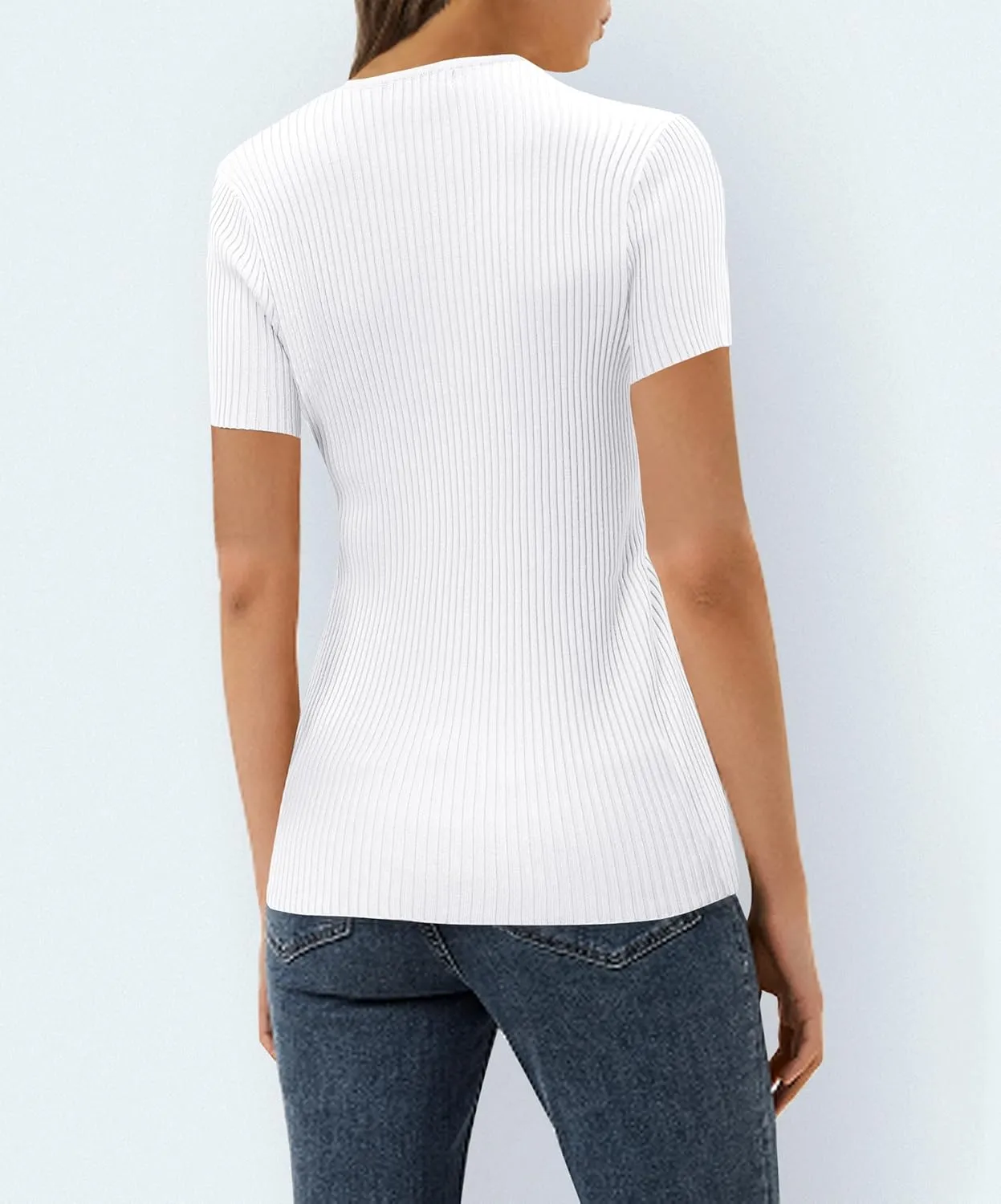 Urban CoCo Women's Short Sleeve T Shirts Summer Crewneck Tops Ribbed Knit Slim Fit Shirt Casual Basic Tees Tops