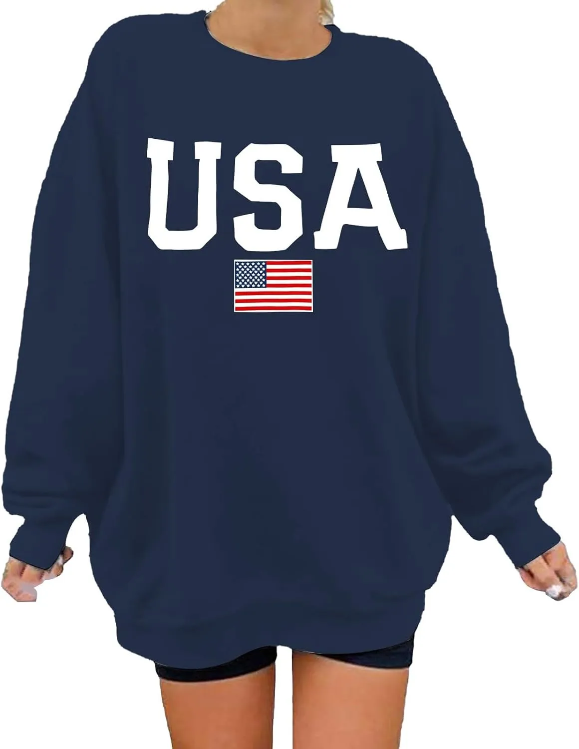 USA Sweatshirt for Women American Flag Shirt Patriotic TShirt Stars Stripes Long Sleeve Pullover Crew Neck Tee Tops
