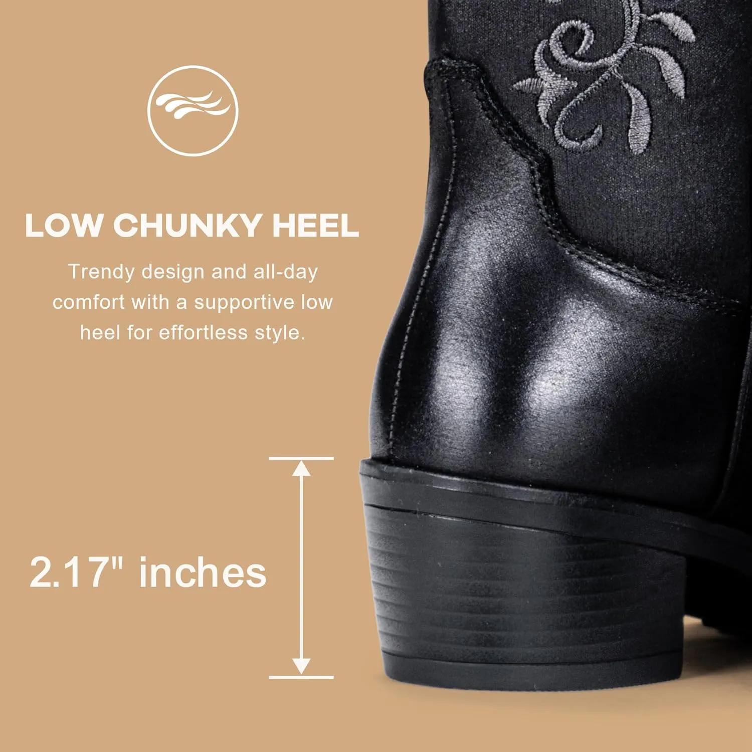 Vepose Women's Cowboy Boots, Embroidered Western Mid-Calf 9802 Cowgirl Boots, Pointed Toe Pull on Boots with Chunky Heel