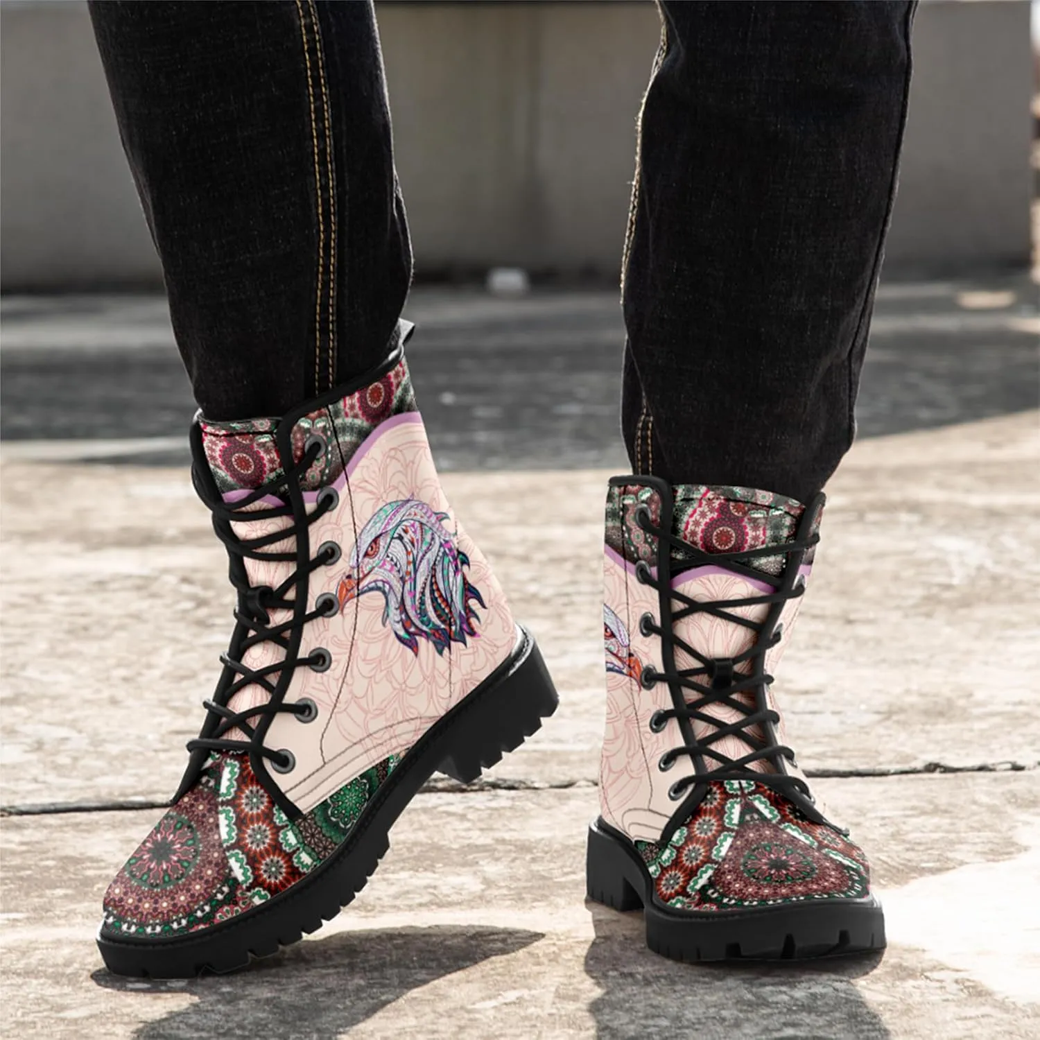 Vintage Bohemian Combat Boots Comfortable High-Top Ankle Booties for Women Men Fashion Casual Festival Winter Footwear