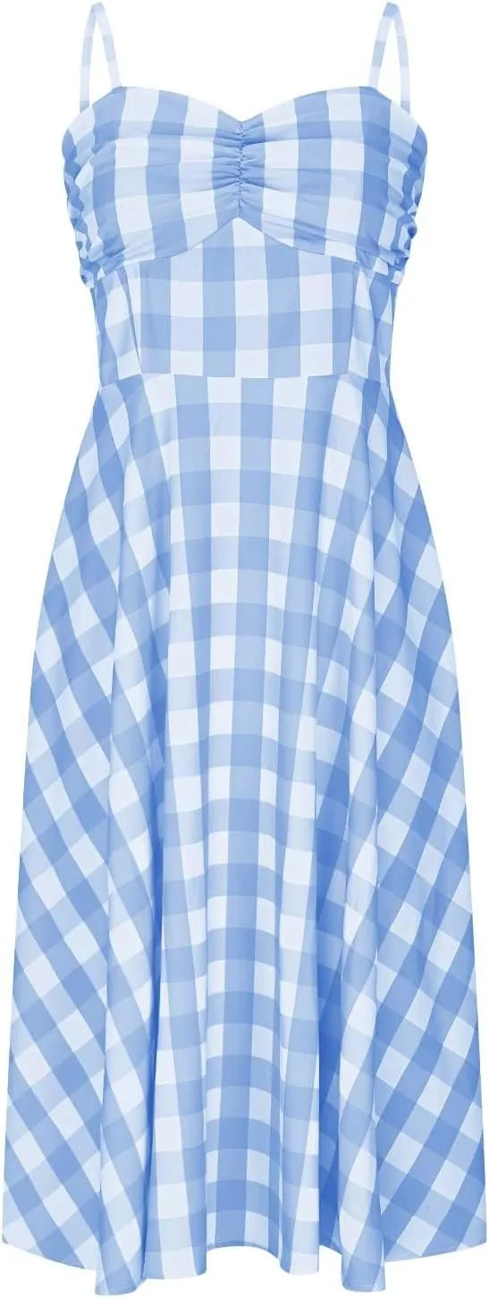 Vintage Plaid Prints Dresses for Women Sexy Straps A-Line Dress Square Neck Slimming Maxi Skirts Camp Court Wear