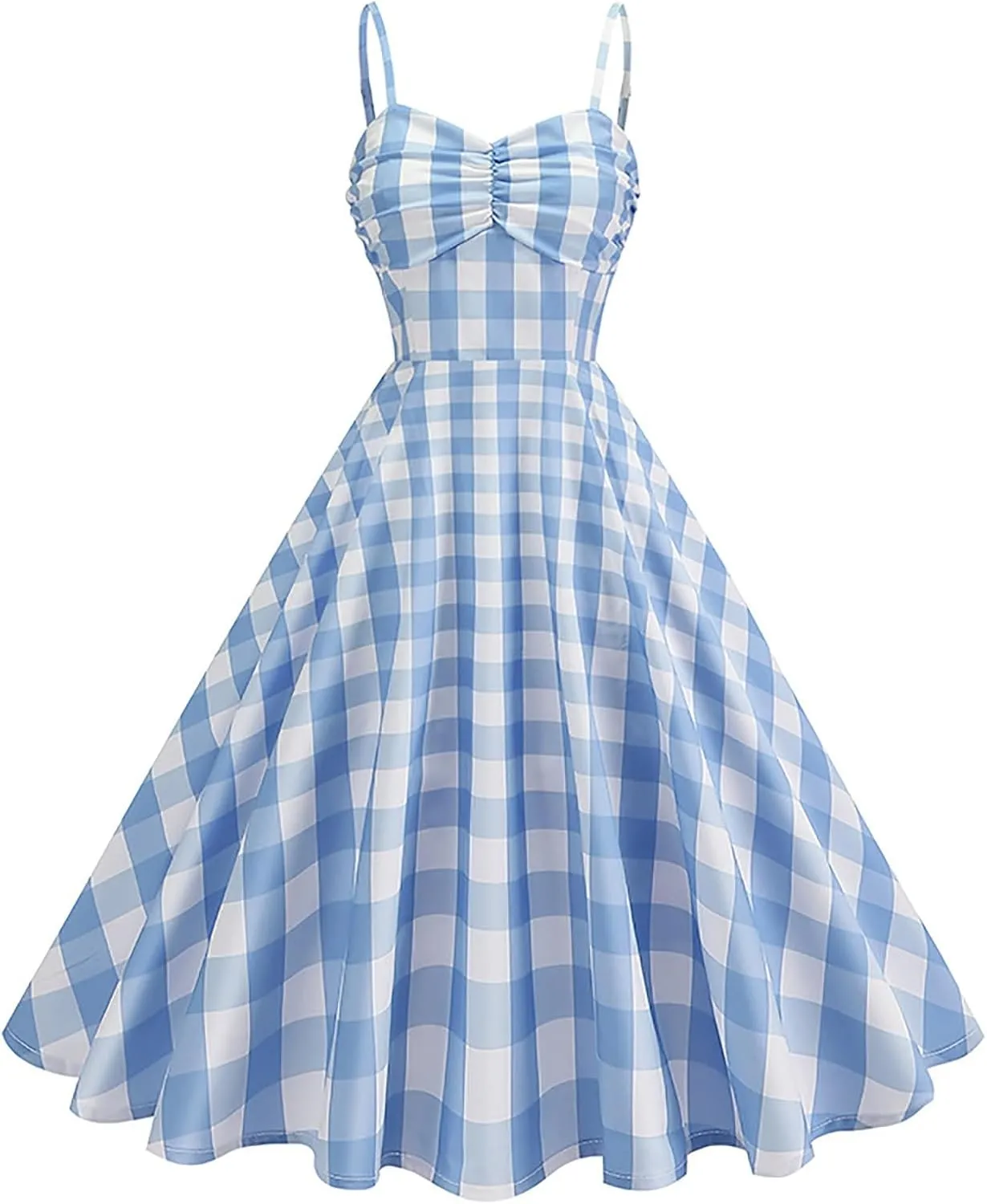 Vintage Plaid Prints Dresses for Women Sexy Straps A-Line Dress Square Neck Slimming Maxi Skirts Camp Court Wear