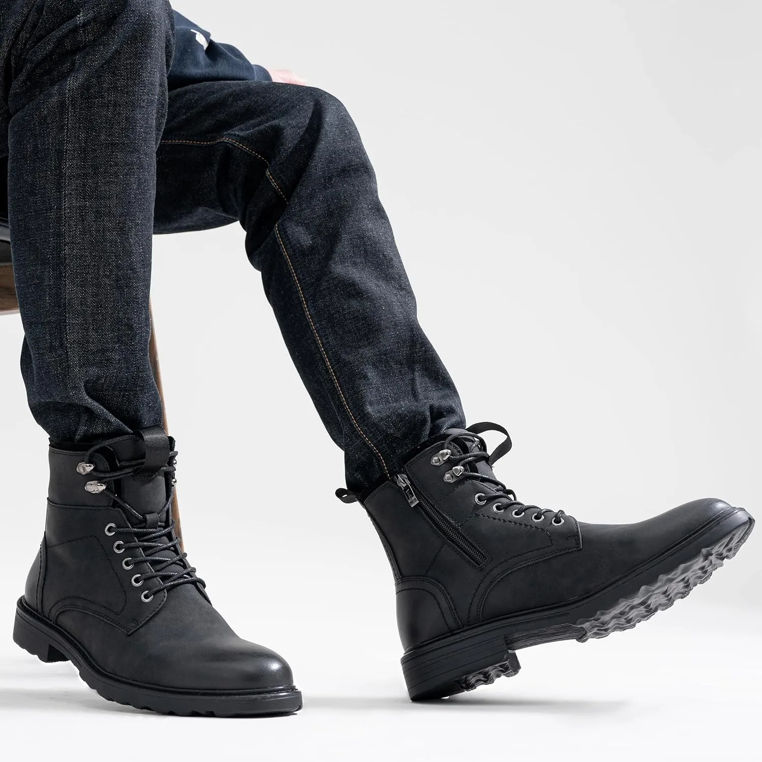 Vostey Mens Boots Motorcycle Casual Boots for Men Zipper Fashion Chukka Boots Mens