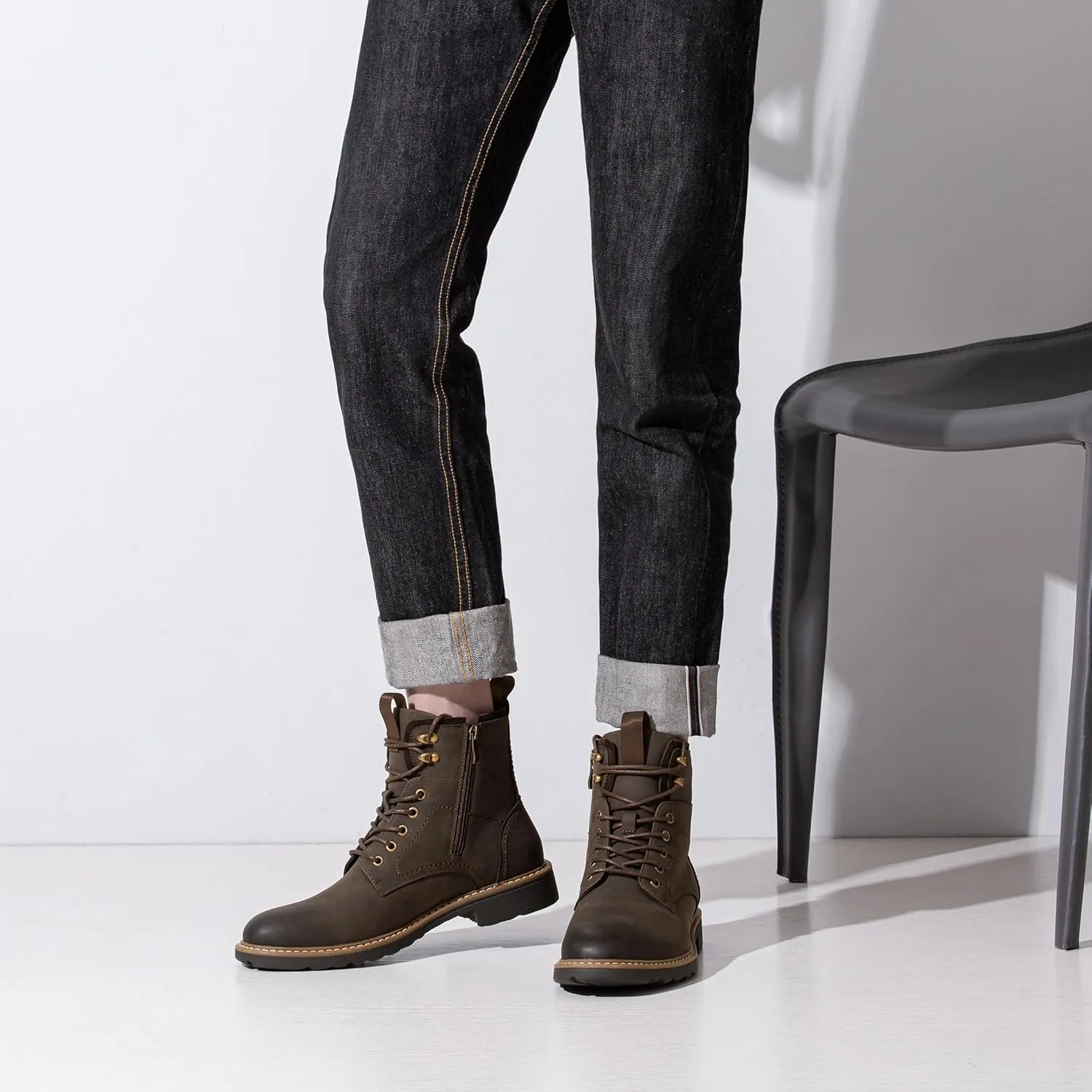 Vostey Mens Boots Motorcycle Casual Boots for Men Zipper Fashion Chukka Boots Mens
