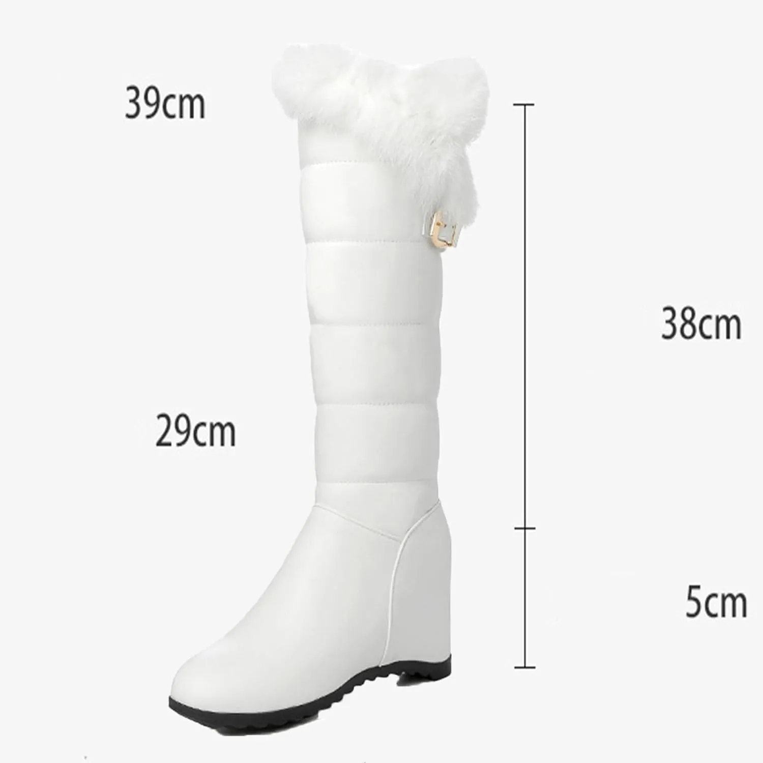Wedge Heel Knee High Snow Boots, Short Plush Lining with Raw Edges for Warmth High Boots Slip On Thick Soled Straight Boots Belt Buckle Decoration Fashion Boots
