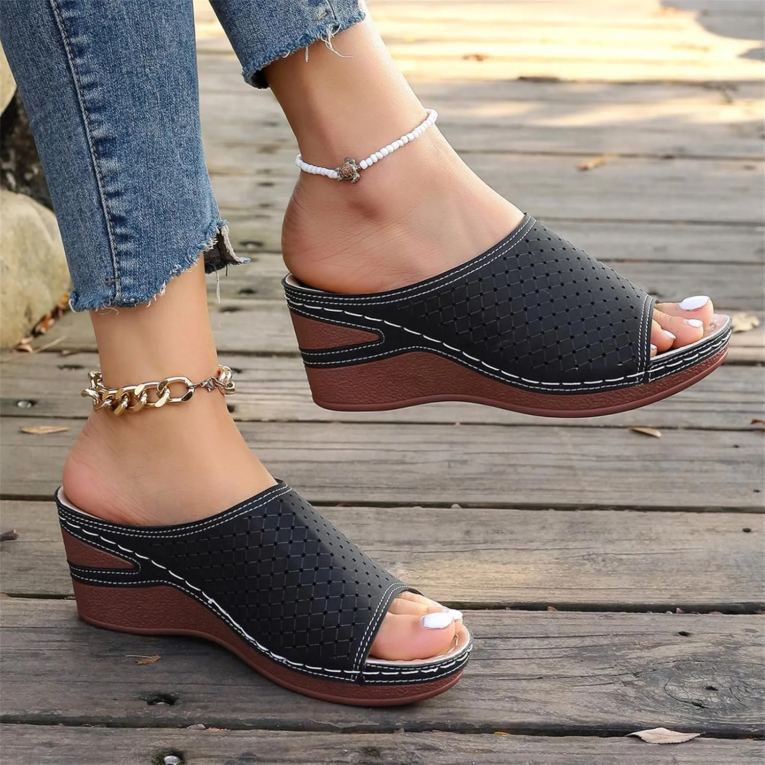 Wedge Sandals for Women Hollow Platform Shoes Slip On Walking Sandals Arch Support Wedge Slide Comfortable Open Toe Wedges Sport Slippers for Women Indoor and Outdoor Casual Breathable Shoes