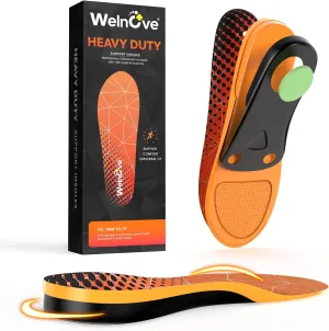 Welnove Heavy Duty Support Orthotics for High Arch & Flat Feet - Plantar Fasciitis Insoles for Men/Women 220  lbs, Shock Absorbing Work Boot Inserts, Orthotic Shoe Insoles -L