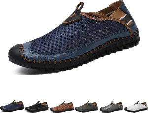 WENOREG Men's Mesh Breathable Walking Slip-On Loafers,Fashion Outdoor Lightweight Handmade Stitching Honeycomb Soft Bottom Walking Driving Water Shoes Casual Sandals