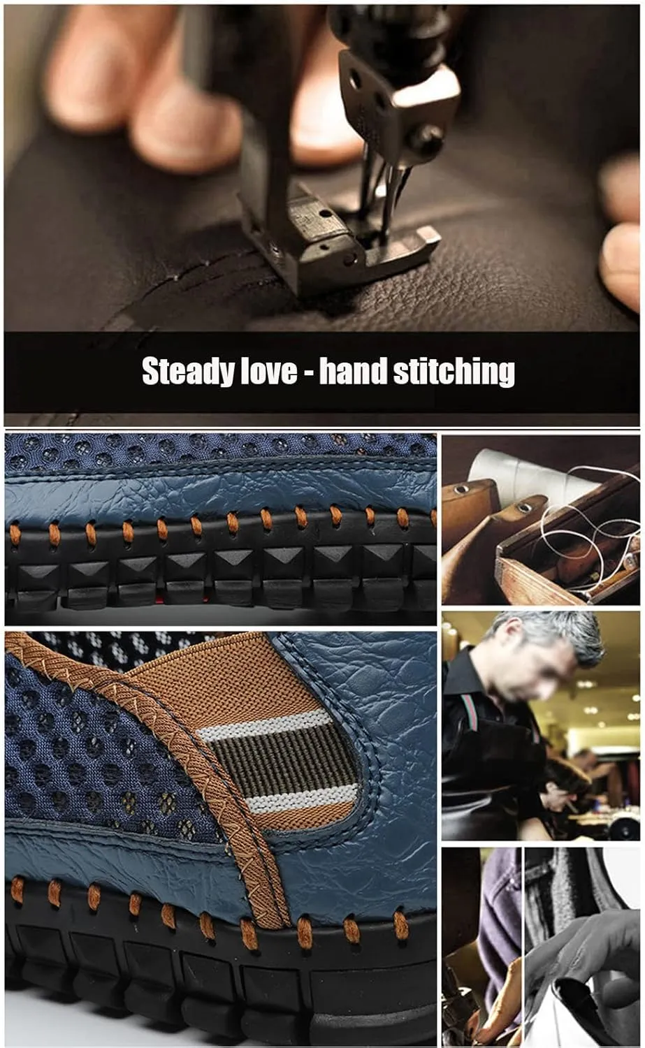 WENOREG Men's Mesh Breathable Walking Slip-On Loafers,Fashion Outdoor Lightweight Handmade Stitching Honeycomb Soft Bottom Walking Driving Water Shoes Casual Sandals