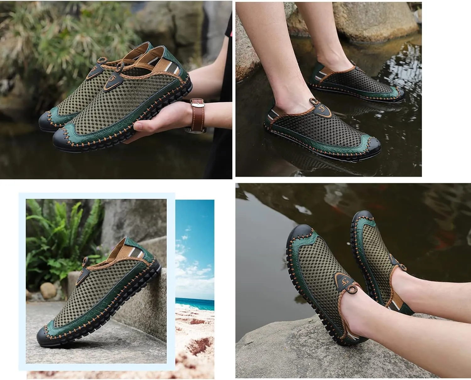 WENOREG Men's Mesh Breathable Walking Slip-On Loafers,Fashion Outdoor Lightweight Handmade Stitching Honeycomb Soft Bottom Walking Driving Water Shoes Casual Sandals