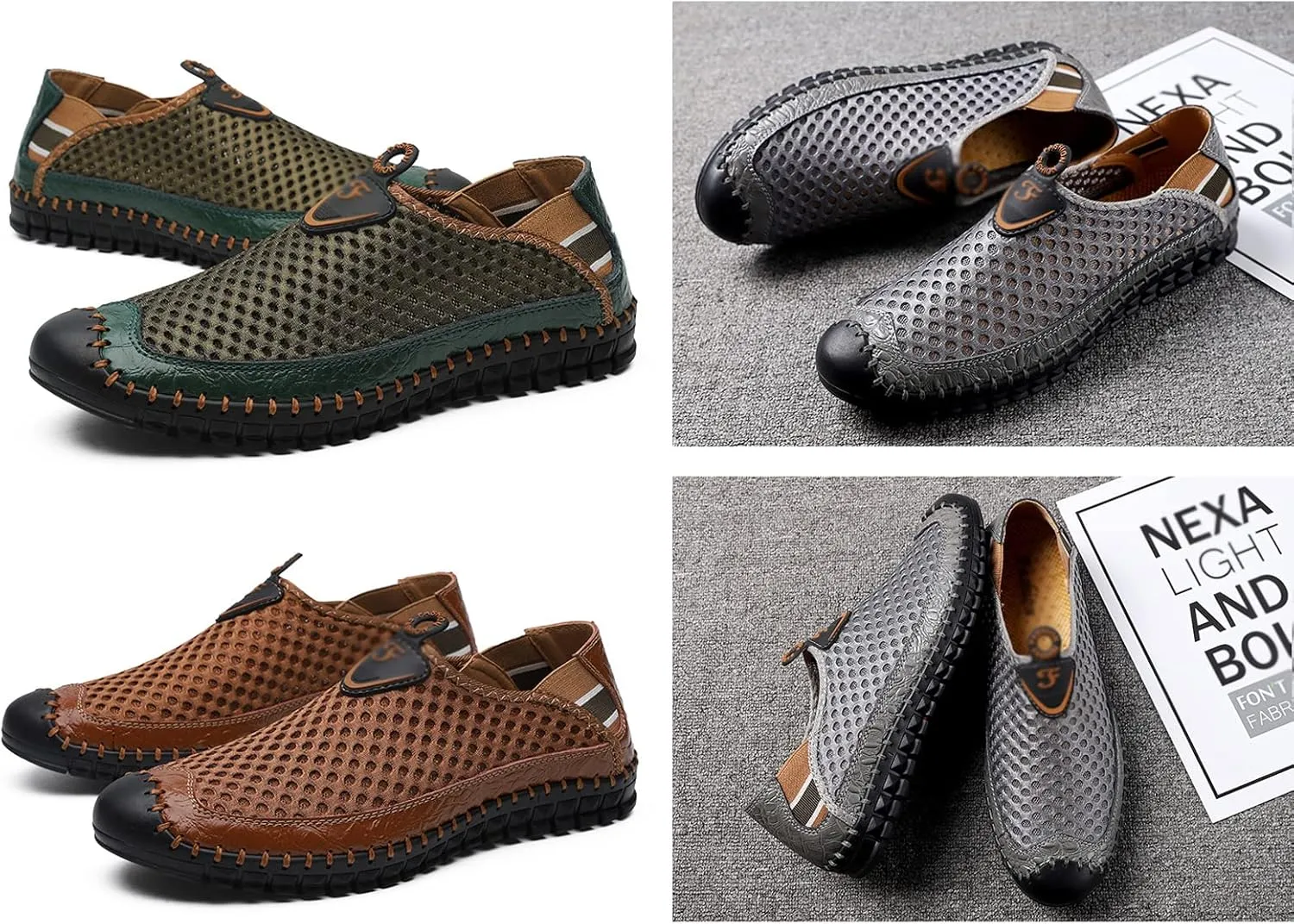 WENOREG Men's Mesh Breathable Walking Slip-On Loafers,Fashion Outdoor Lightweight Handmade Stitching Honeycomb Soft Bottom Walking Driving Water Shoes Casual Sandals