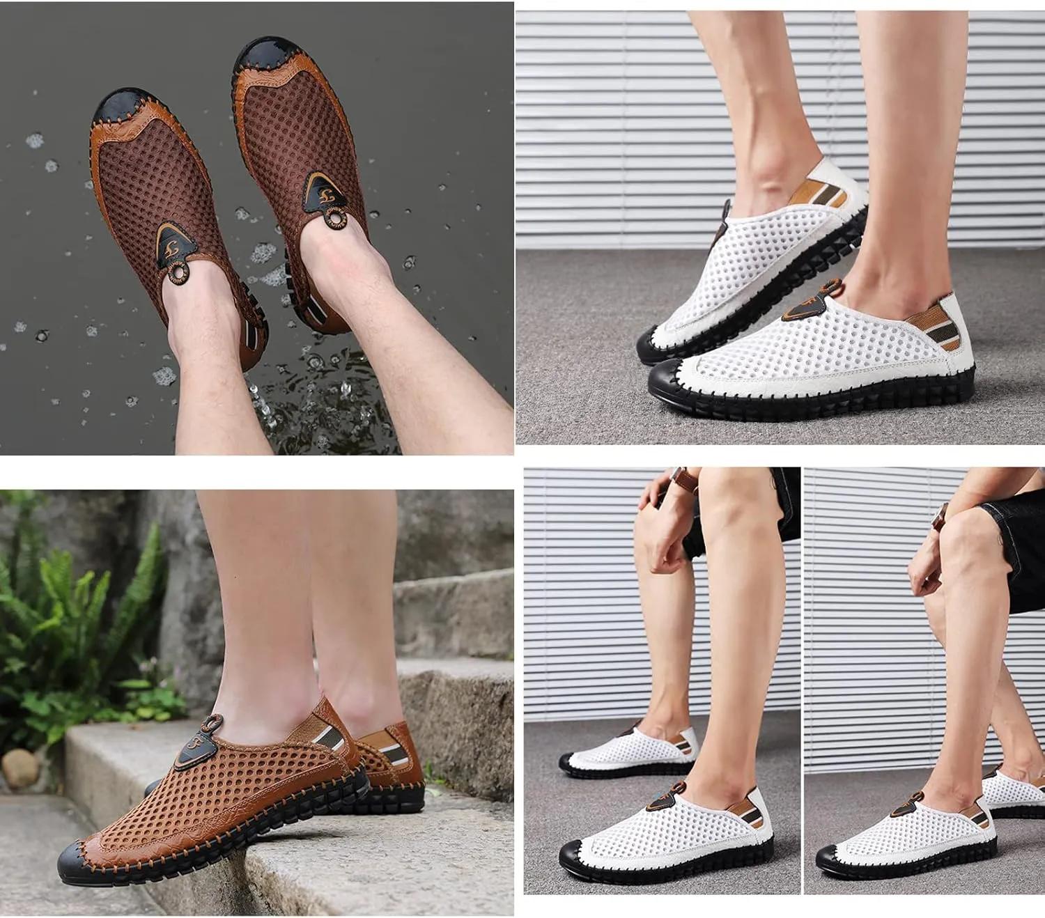 WENOREG Men's Mesh Breathable Walking Slip-On Loafers,Fashion Outdoor Lightweight Handmade Stitching Honeycomb Soft Bottom Walking Driving Water Shoes Casual Sandals