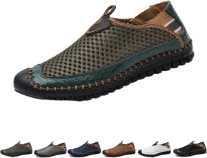 WENOREG Men's Mesh Breathable Walking Slip-On Loafers,Fashion Outdoor Lightweight Handmade Stitching Honeycomb Soft Bottom Walking Driving Water Shoes Casual Sandals
