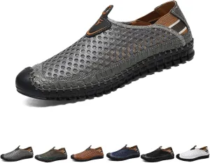 WENOREG Men's Mesh Breathable Walking Slip-On Loafers,Fashion Outdoor Lightweight Handmade Stitching Honeycomb Soft Bottom Walking Driving Water Shoes Casual Sandals