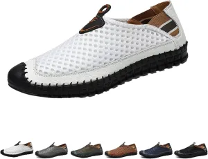 WENOREG Men's Mesh Breathable Walking Slip-On Loafers,Fashion Outdoor Lightweight Handmade Stitching Honeycomb Soft Bottom Walking Driving Water Shoes Casual Sandals