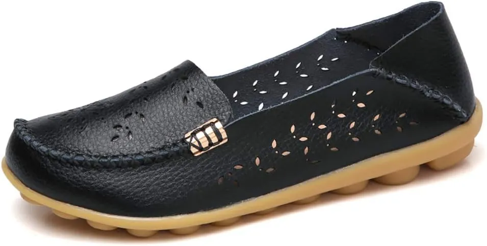 WERWAES Casual Womens Loafers Shoes Hollow Leather Breathable Lightweight Slip on Loafers Flats Walking Office Classic Moccasins Loafers for Women