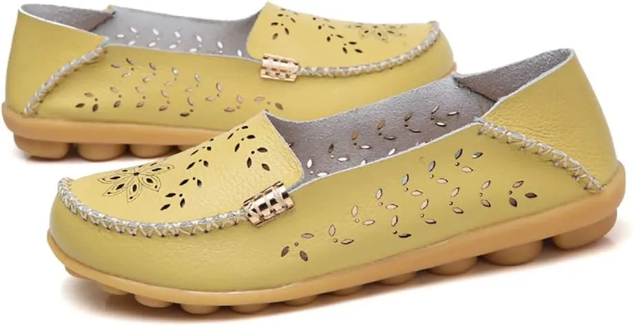 WERWAES Casual Womens Loafers Shoes Hollow Leather Breathable Lightweight Slip on Loafers Flats Walking Office Classic Moccasins Loafers for Women