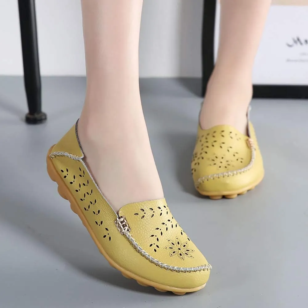 WERWAES Casual Womens Loafers Shoes Hollow Leather Breathable Lightweight Slip on Loafers Flats Walking Office Classic Moccasins Loafers for Women