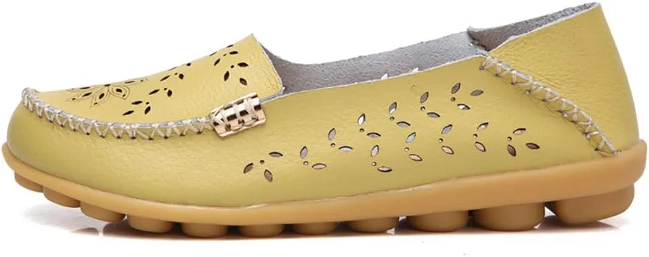 WERWAES Casual Womens Loafers Shoes Hollow Leather Breathable Lightweight Slip on Loafers Flats Walking Office Classic Moccasins Loafers for Women
