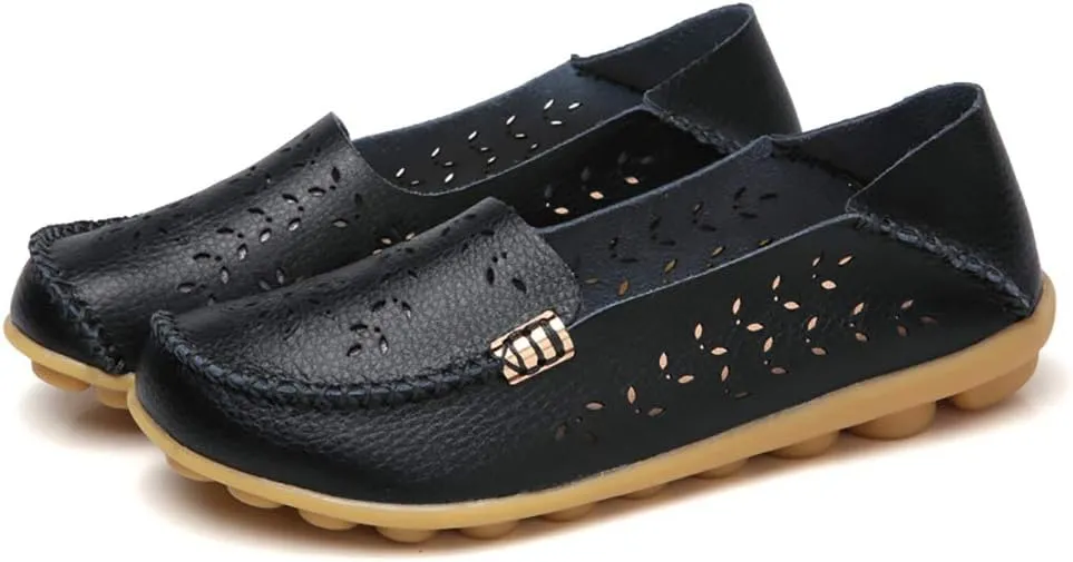 WERWAES Casual Womens Loafers Shoes Hollow Leather Breathable Lightweight Slip on Loafers Flats Walking Office Classic Moccasins Loafers for Women