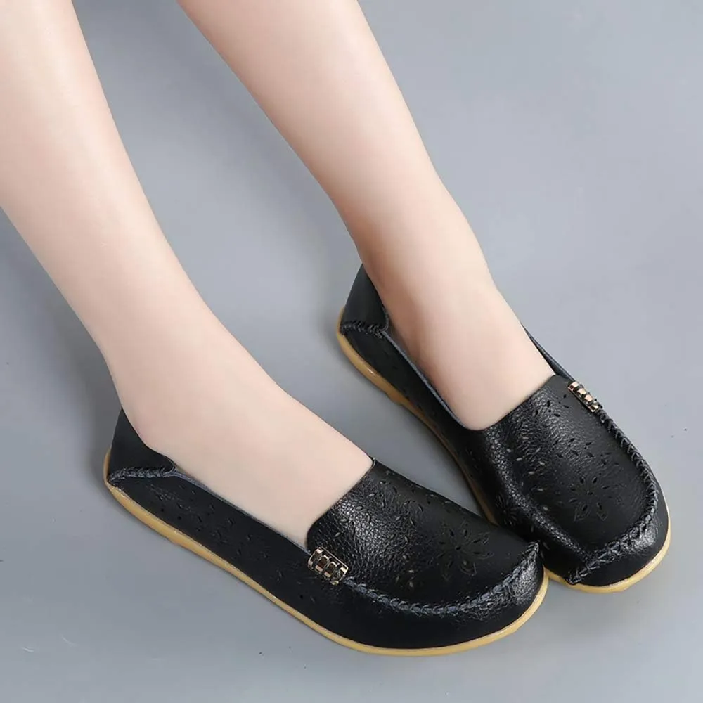 WERWAES Casual Womens Loafers Shoes Hollow Leather Breathable Lightweight Slip on Loafers Flats Walking Office Classic Moccasins Loafers for Women