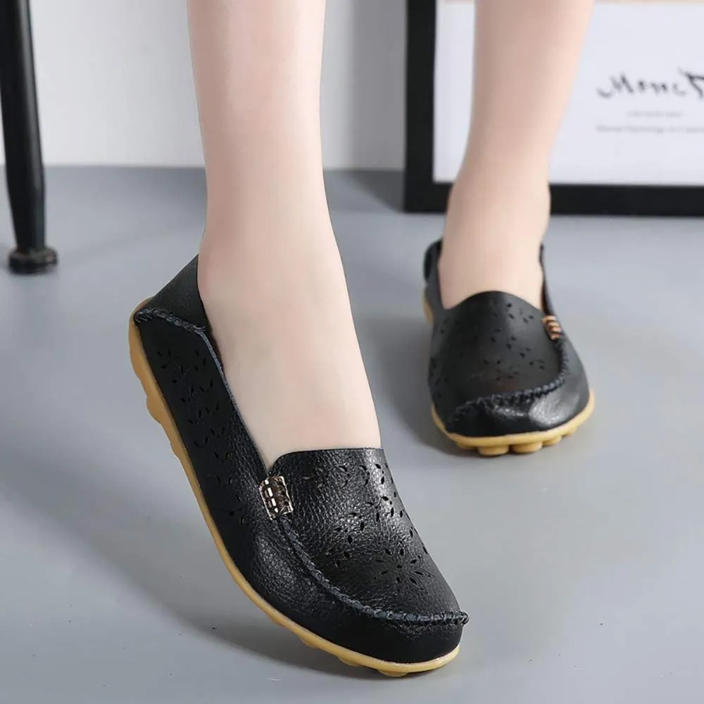 WERWAES Casual Womens Loafers Shoes Hollow Leather Breathable Lightweight Slip on Loafers Flats Walking Office Classic Moccasins Loafers for Women