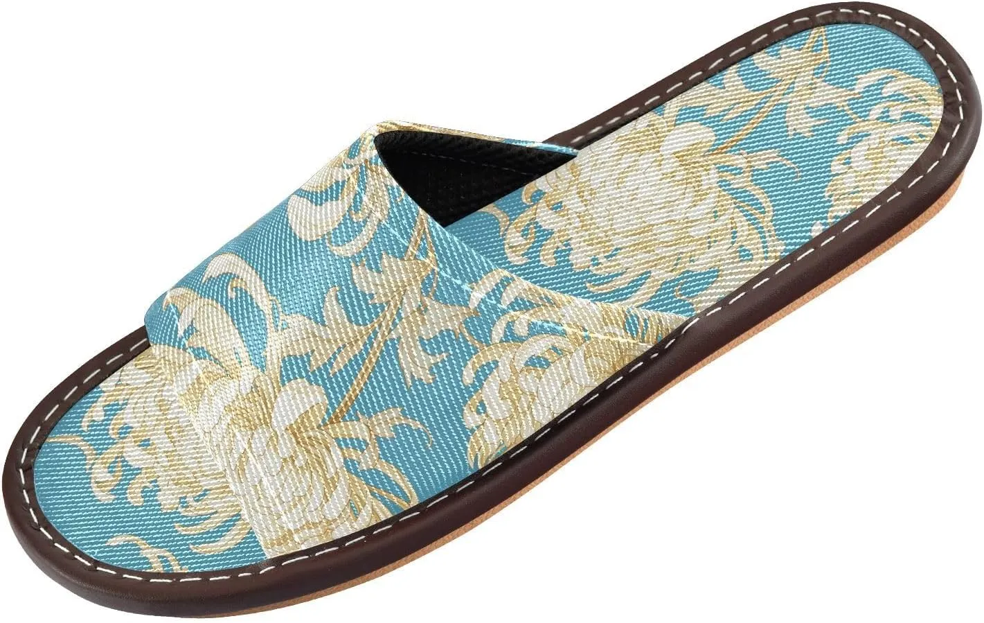 White Chrysanthemum Cyan Men Women Spa Shower Slippers Portable Non Slip Sandals for Outdoor Hotel Hotel