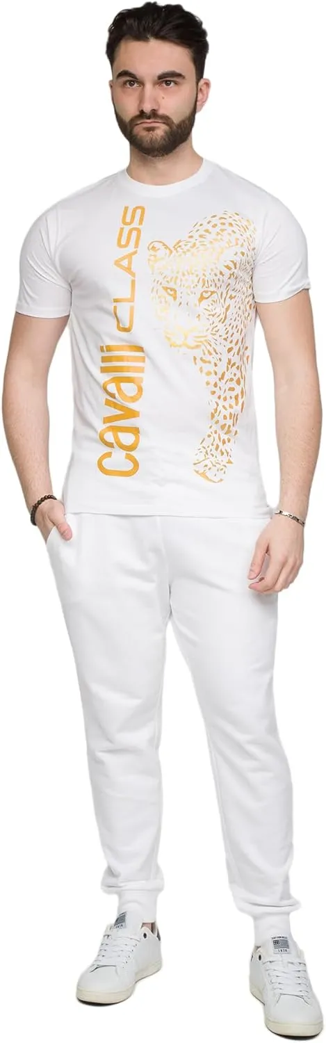 White Signature Leopard Print Fashion T-Shirt- for Mens