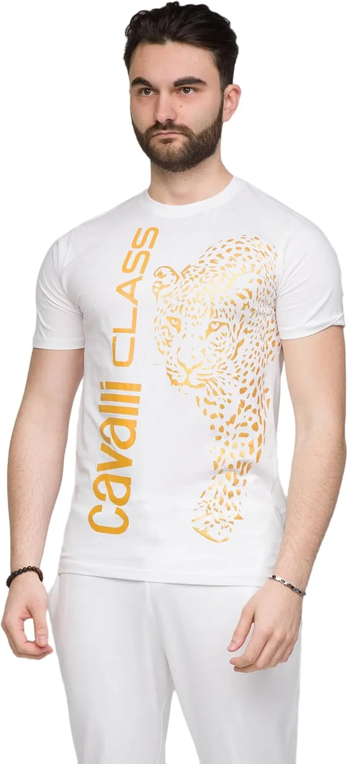 White Signature Leopard Print Fashion T-Shirt- for Mens