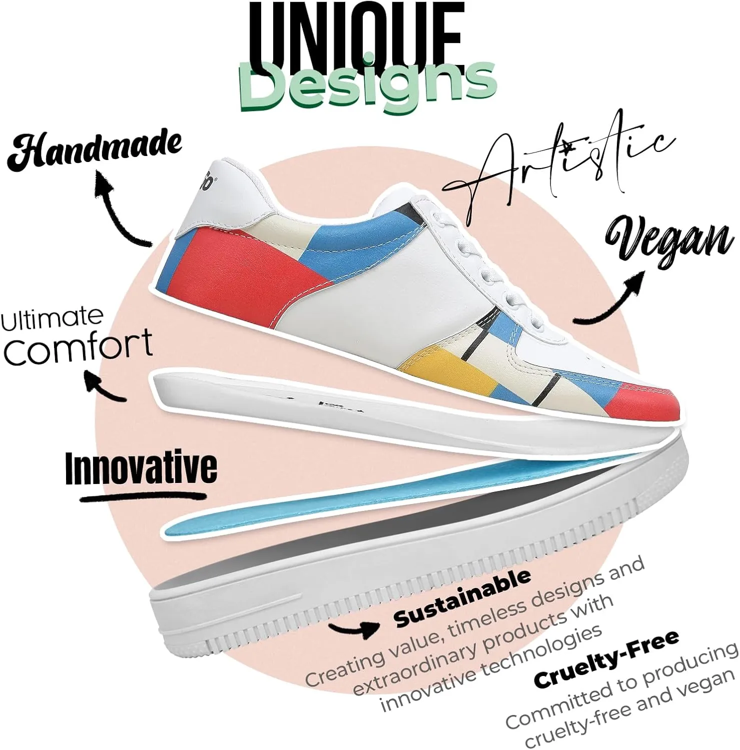White Sneakers for Women - Handmade Women's Fashion Sneakers, Vegan Leather and Unique Design Dice Sneakers