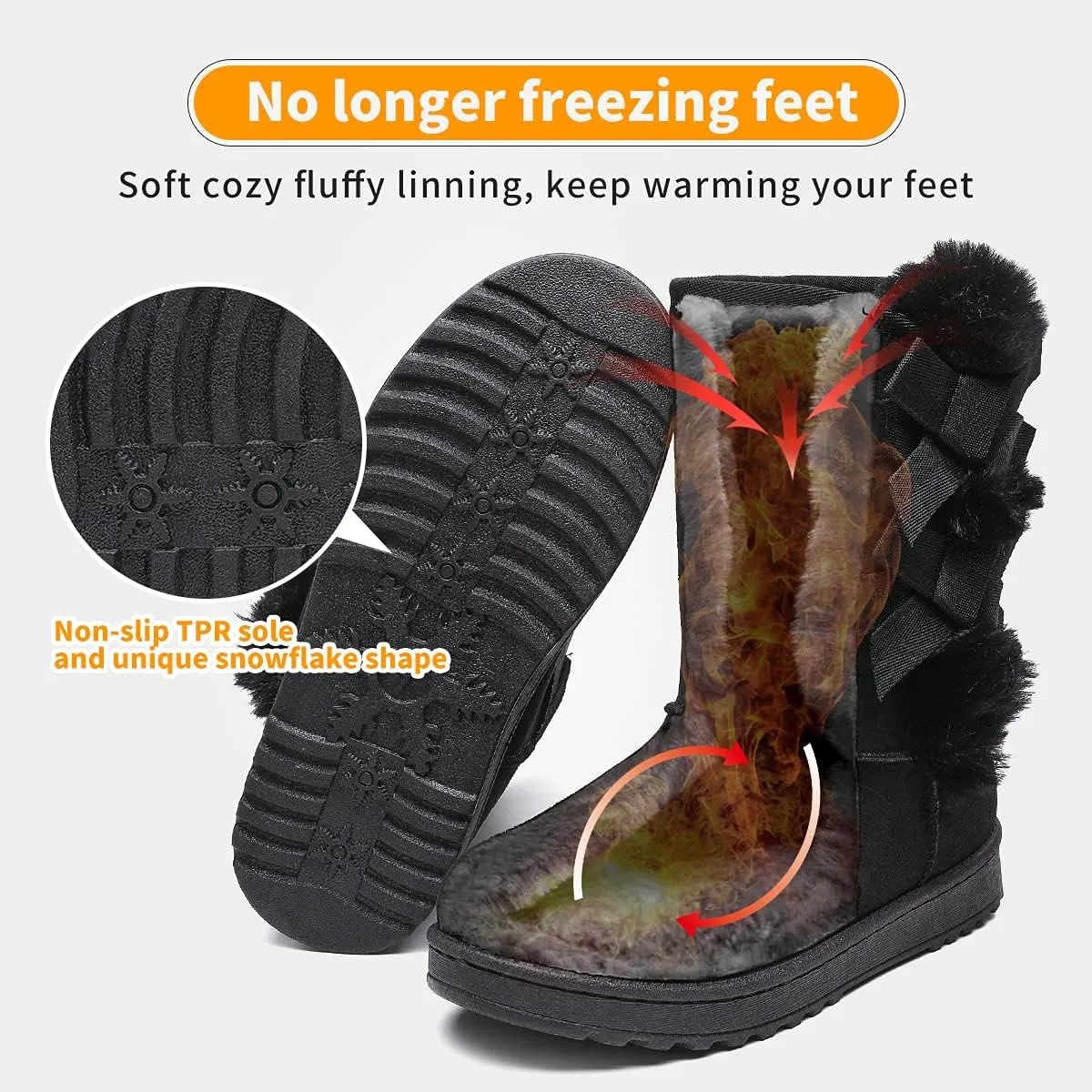 Witwatia Winter Snow Boots for Women Mid Calf Warm Fur Lined Boots Ladies Slip on Fashion Bootie