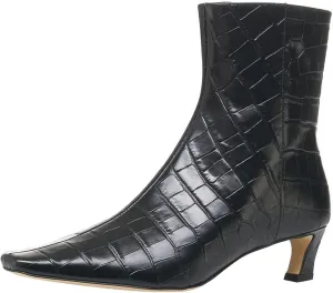 Women Chic Square Toe Low Kitten Heel Ankle Boots Zip Up Comfortable Fall Winter Club Event Daily Booties Size 4-16 US