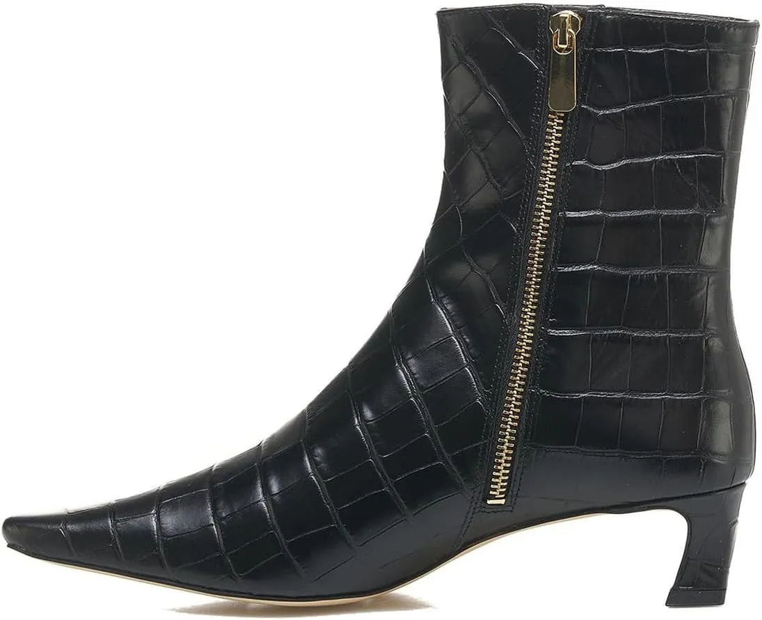 Women Chic Square Toe Low Kitten Heel Ankle Boots Zip Up Comfortable Fall Winter Club Event Daily Booties Size 4-16 US