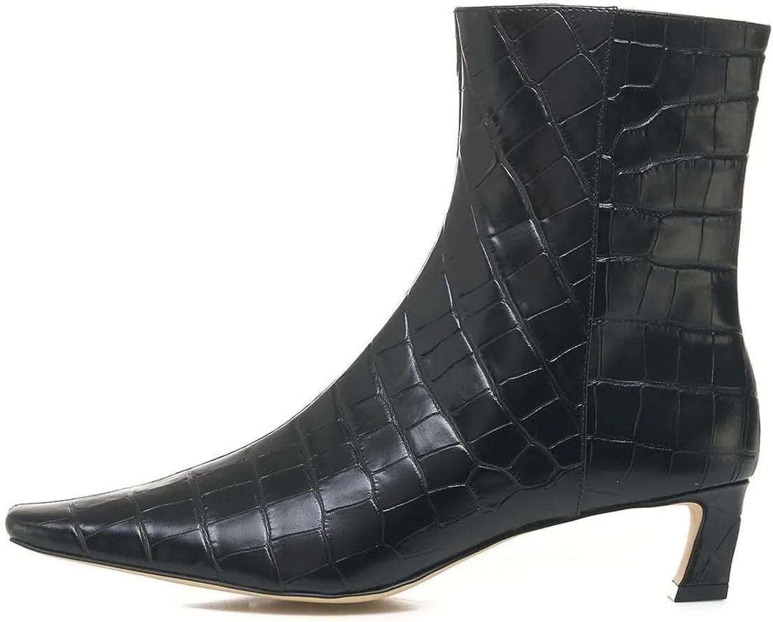 Women Chic Square Toe Low Kitten Heel Ankle Boots Zip Up Comfortable Fall Winter Club Event Daily Booties Size 4-16 US