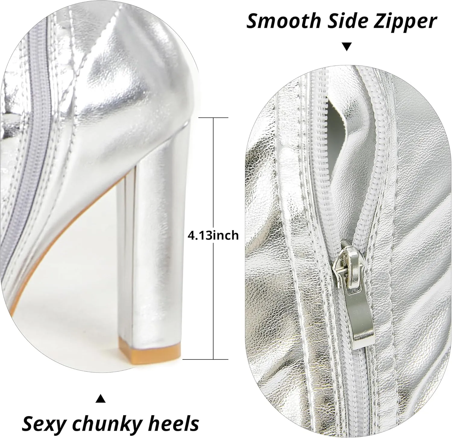 Women Thigh High Boots Chunky Heel Over The Knee Boots Patent Leather PU Stretchy Tall Boots Sexy Pointed Toe Fashion GOGO Boots Prom Party Knee High Boots
