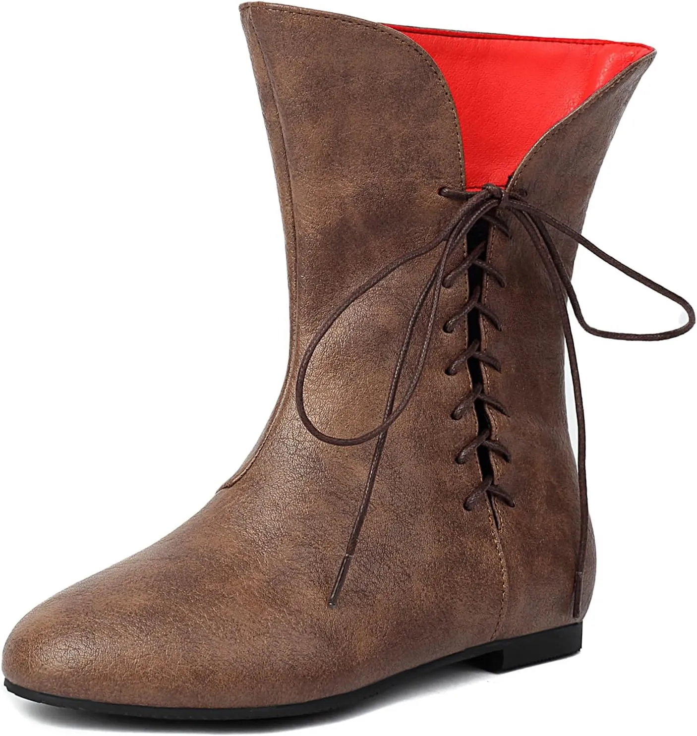 Women Vintage Flats Short Boots Lace Up COS Medieval Men's Faux Leather Gothic Shoes