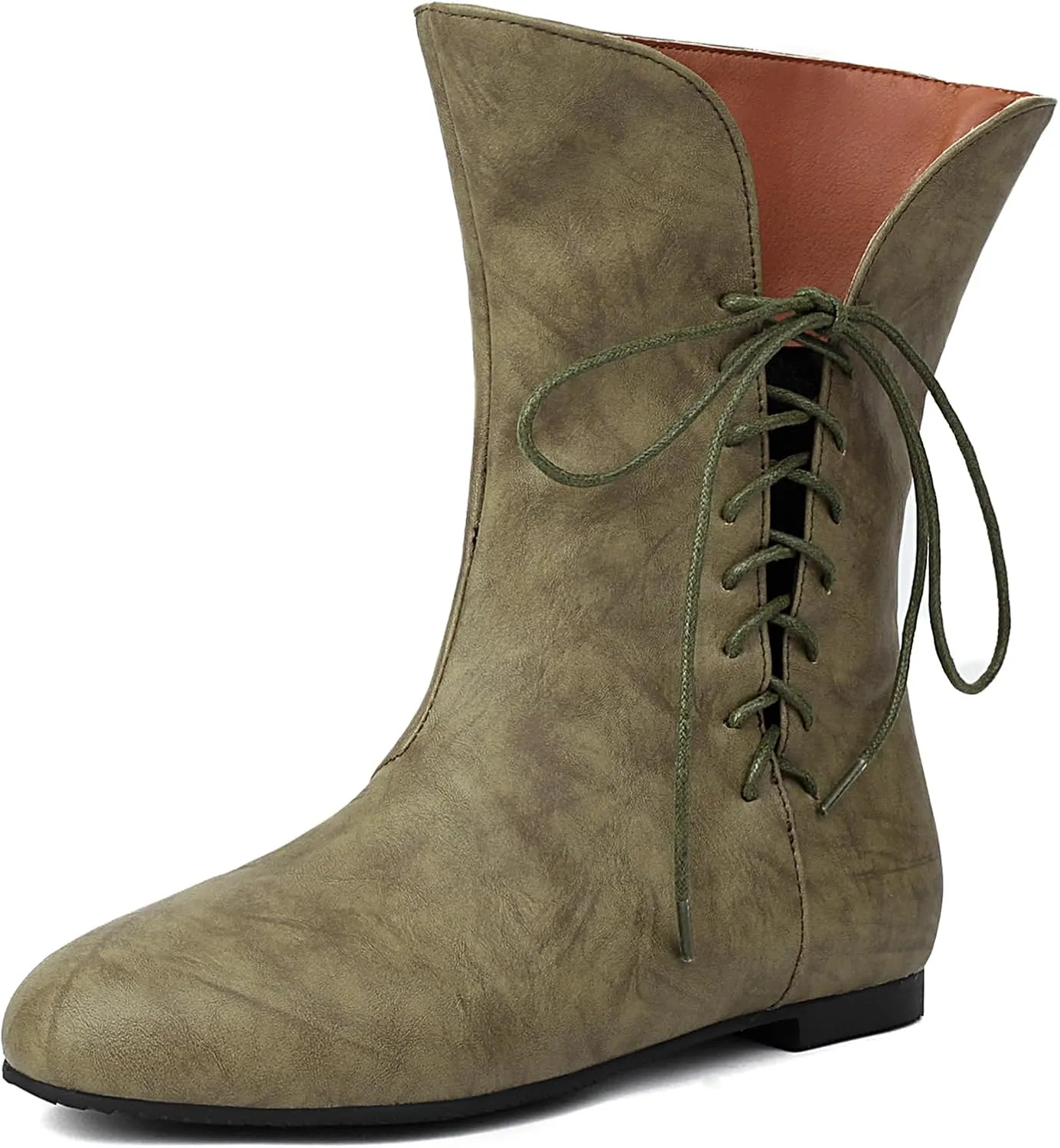 Women Vintage Flats Short Boots Lace Up COS Medieval Men's Faux Leather Gothic Shoes