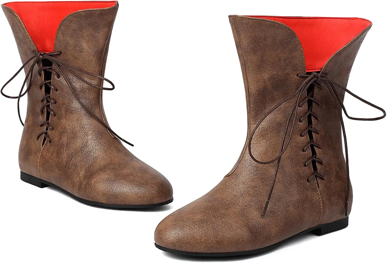 Women Vintage Flats Short Boots Lace Up COS Medieval Men's Faux Leather Gothic Shoes