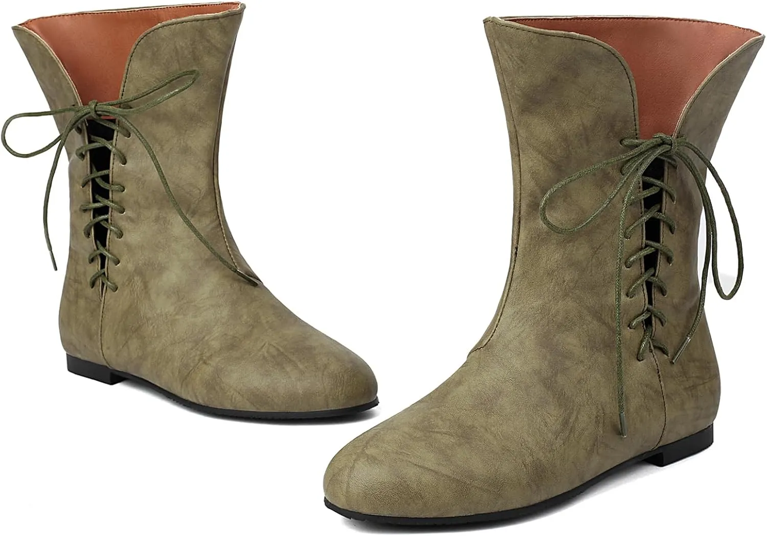 Women Vintage Flats Short Boots Lace Up COS Medieval Men's Faux Leather Gothic Shoes