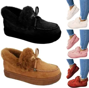Women Winter Warm Faux Fur Lined Booties Ankle Moccasin Slippers Loafers Shoes (Black,10.5)